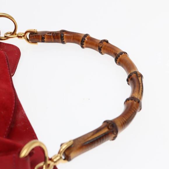 GUCCI Bamboo Shoulder Bag Suede 2way Red Gold 001 2113 1638 Auth 85477 - Picture 8 of 16